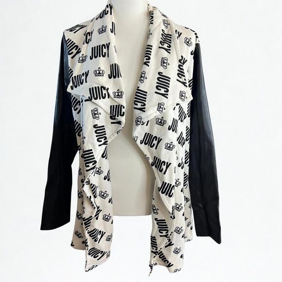 Juicy Couture Jackets & Blazers - Juicy by Juicy Couture Women’s Large Logo Drape Cardigan Faux Leather Sleeves